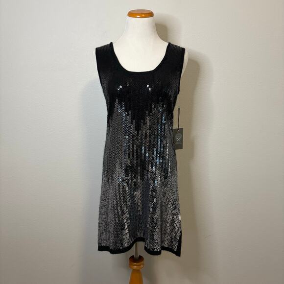 Vince‎ Camuto NWT Rich Black Sleeveless Sequin Mini Dress - Size XS - Picture 1 of 6